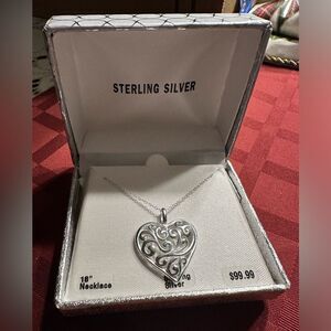NWT 18” Sterling Silver Filigree Heart Necklace